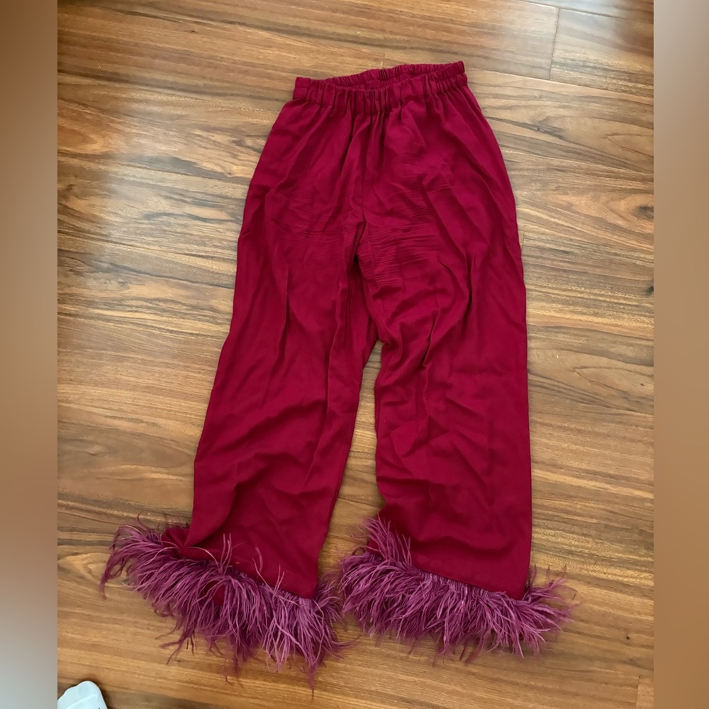 Sleeper Burgundy Feather Trim Pajama Set - Picture 3 of 6